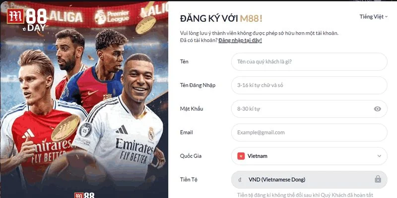 Hướng dẫn các thao tác đăng ký thành viên M88 đơn giản.