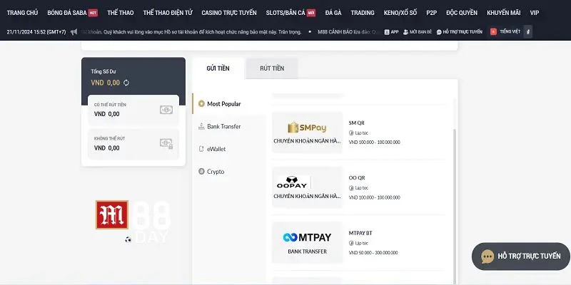 Nạp tiền M88 dễ dàng, tiện lợi và đơn giản khi có hướng dẫn cụ thể.
